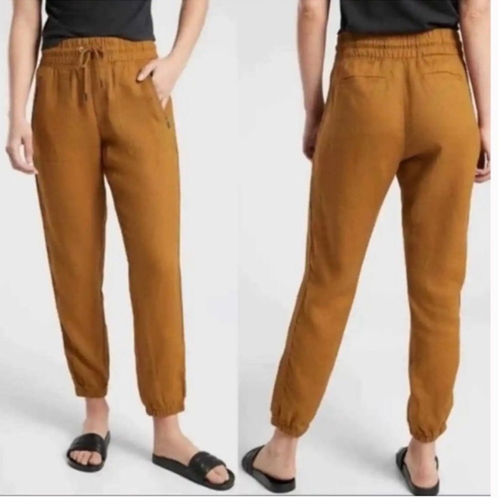 Athleta rusty yellow linen jogger pans 8
